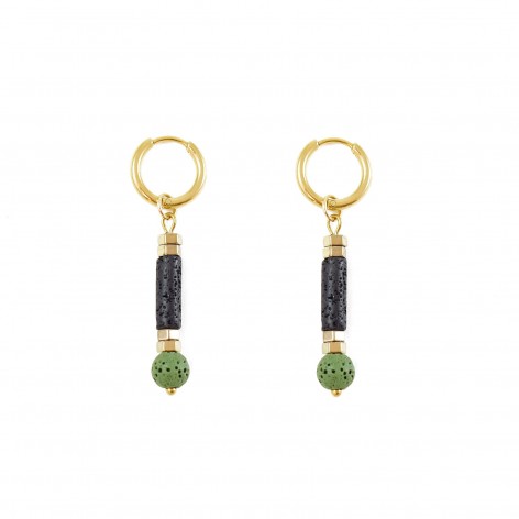 Black and khaki - hoop earrings made of gilded stainless steel - 1
