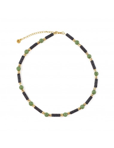 Black and khaki - necklace made of colored Volcanic Lava - 1