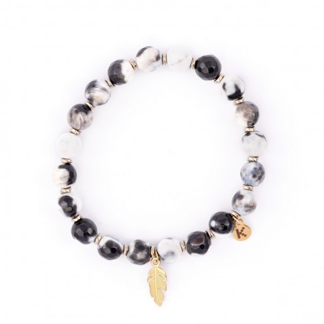 Black and white Agate with wing - bracelet made of natural stones - 1