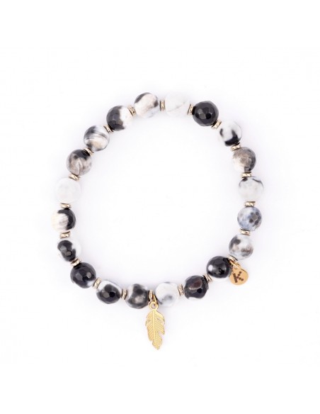 Black and white Agate with wing - bracelet made of natural stones - 1
