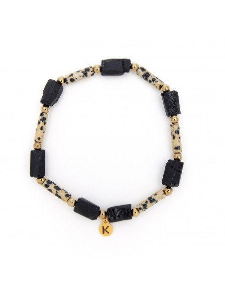 Bracelet with raw black Tourmaline and Dalmatian stone - 1