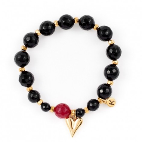 Black with a bit of ruby red - bracelet made of natural stones - 1