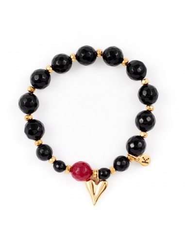 Black with a bit of ruby red - bracelet made of natural stones - 1