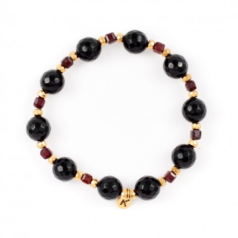 Black and ruby red - bracelet made of natural stones - 1