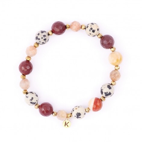 Dalmatian stone with burgundy Mookaite - bracelet made of natural stones - 1