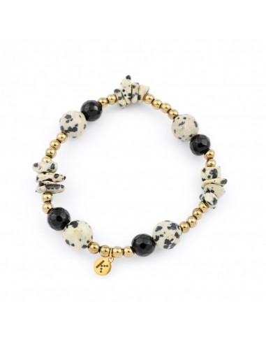 Dalmatian stone with gold - bracelet made of natural stones - 1