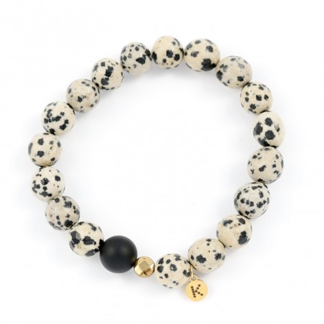Bracelet made of dalmatian stone with one onyx - 1