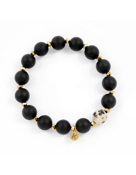 Bracelet made of Onyx with one Dalmatian stone - 1
