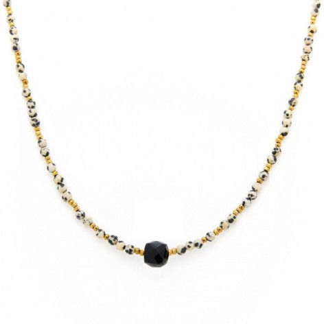 Dalmatian stone with black Tourmaline cube - necklace made of natural stones - 1