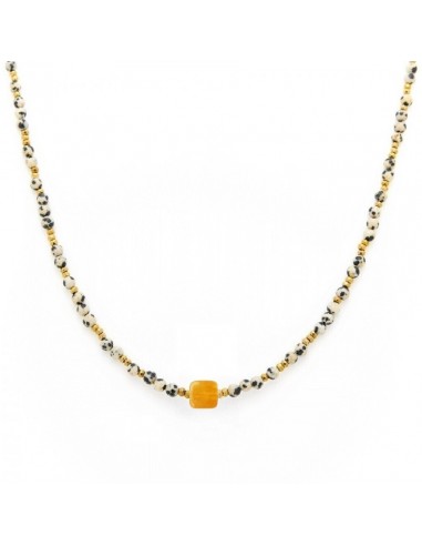 Dalmatian stone with orange Agate cube - necklace made of natural stones - 1