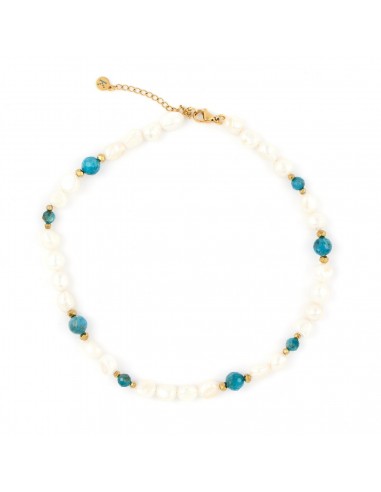 Short necklace made of river Pearls and azure Apatite - Saint-Tropez - 1