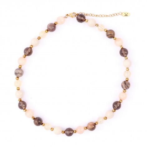 Necklace made of big natural stones in nude colors - 1