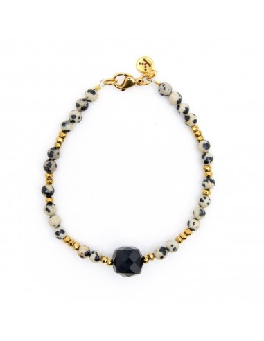 Dalmatian stone with black Tourmaline cube - bracelet made of natural stones - 1