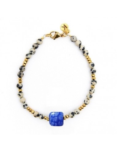 Kamień dalmatyński z kostką niebieskiego Agatu - bransoletka z kamieni naturalnych