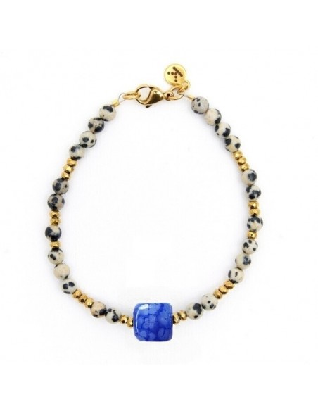 Dalmatian stone with blue Agate cube - bracelet made of natural stones - 1