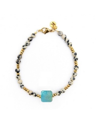 Dalmatian stone with aquamarine Agate cube - bracelet made of natural stones - 1