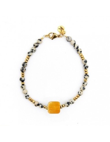 Dalmatian stone with orange Agate cube - bracelet made of natural stones - 1