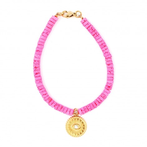 Energetic pink (choose your pendant) - bracelet made of colored volcanic lava - 1