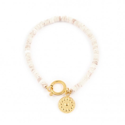 Ecru howlite with pendant - bracelet made of natural stones - 1