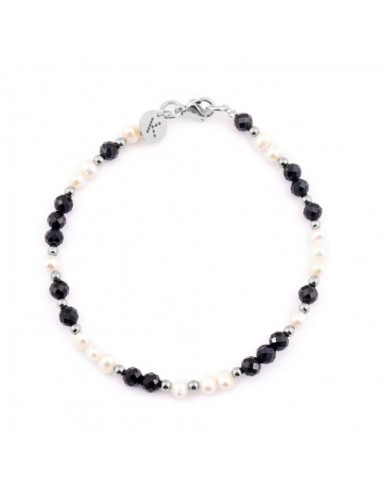 Bracelet made of tiny Pearls (4mm) with black Spinel (mix with hematite) - 2
