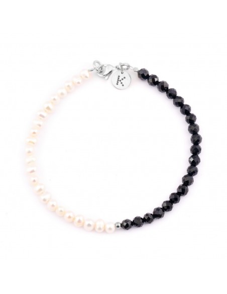 Bracelet made of tiny Pearls (4mm) with black Spinel - 2