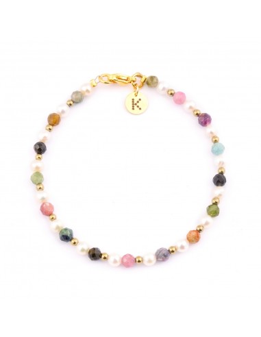 Bracelet made of tiny Pearls (4mm) with colorful Tourmaline (mix with hematite) - 1