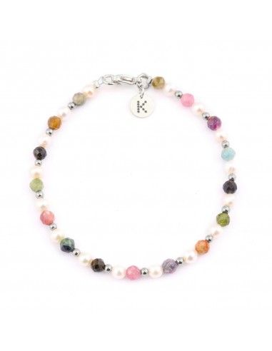 Bracelet made of tiny Pearls (4mm) with colorful Tourmaline (mix with hematite) - 2