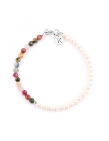 Bracelet made of tiny Pearls (4mm) with colorful Tourmaline - 2