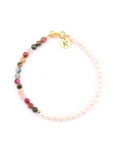 Bracelet made of tiny Pearls (4mm) with colorful Tourmaline - 1