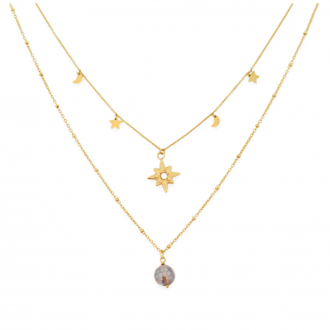 copy of Gilded double necklace with stars and navy Agate - 1