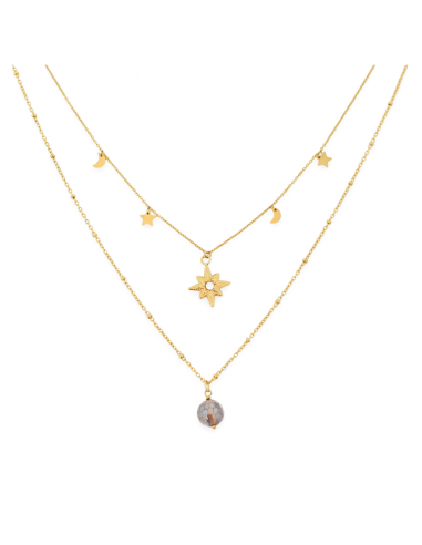copy of Gilded double necklace with stars and navy Agate - 1