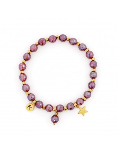 Raspberry Agate (6mm) with star and bauble - bracelet made of natural stones - 1