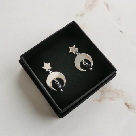 Unikatowe kolczyki gwiazdka z półksiężycem i Nocą Kairu - wersja srebrna
