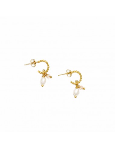 Feminine and elegant earrings with pearl and rose quartz - 1