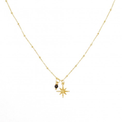 Gold-plated necklace with a sparkle and black tourmaline - 1