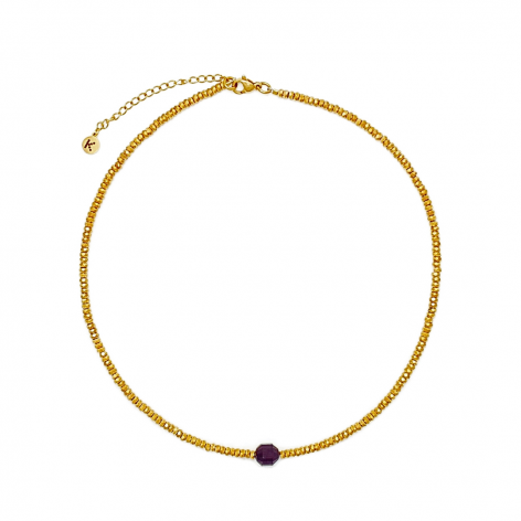 Necklace made of gold hematites with a barrel of agate - 1