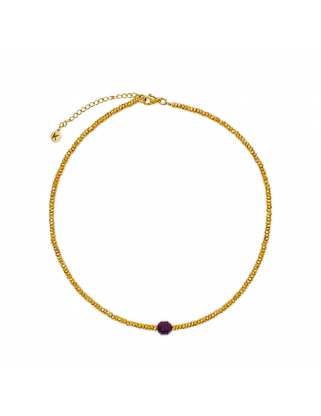 Necklace made of gold hematites with a barrel of agate - 1
