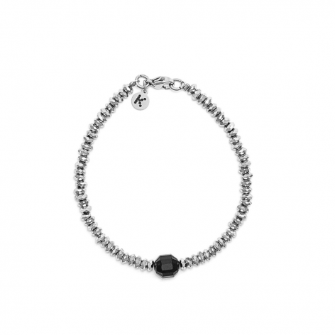 Silver Hematite bracelet with a black Agate barrel - 1