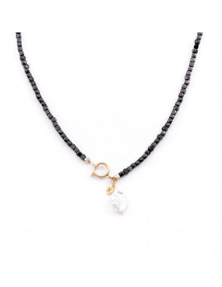 Black Tourmaline necklace with Raw Pearl - 1