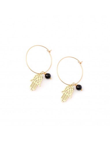 Fatima's hand with black tourmaline - thin earrings made of stainless steel - 1