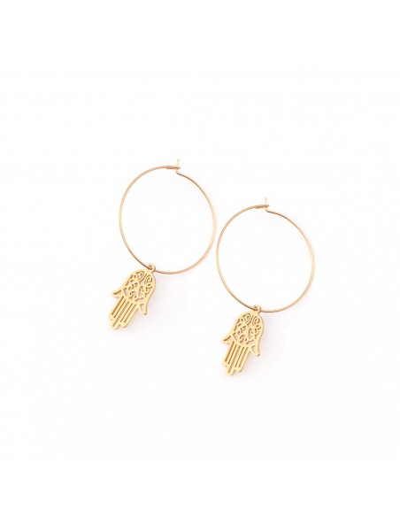 Fatima's hand - thin circle earrings made of gold-plated stainless steel - 1