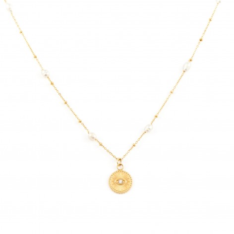 Gold-plated necklace with pearls and a mysterious eye - 1