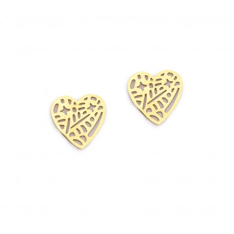 Hearts with openwork stars - earrings made of gold-plated stainless steel