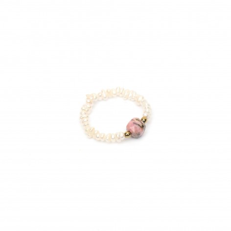 A ring made of natural pearls with Rhodonite - 1