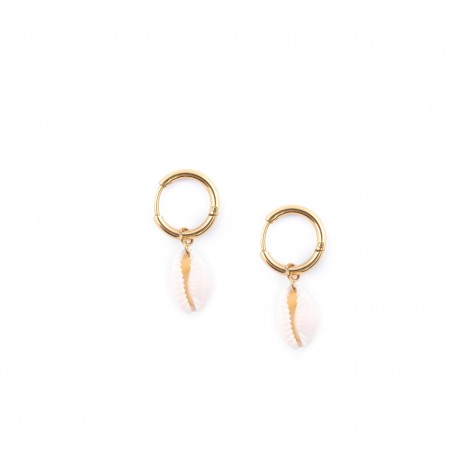 Natural Kauri shells - gold-plated stainless steel hoop earrings - 1