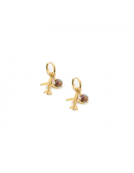 Talisman for travellers - plane - hoop earrings made of gilded steel - 1