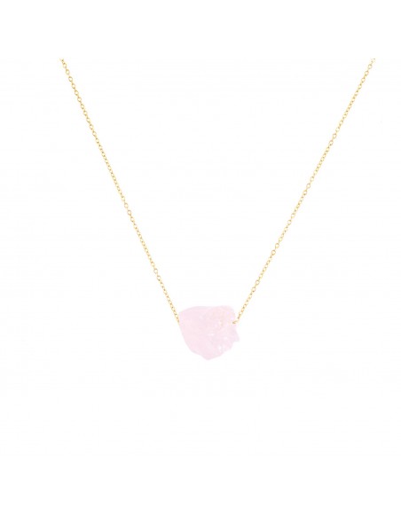Gilded necklace with raw rose quartz - 1