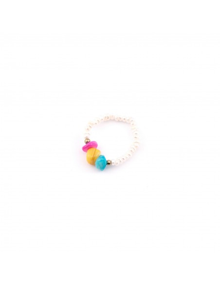 Ring made of natural pearls with colorful shells (pink/yellow/blue) - 1