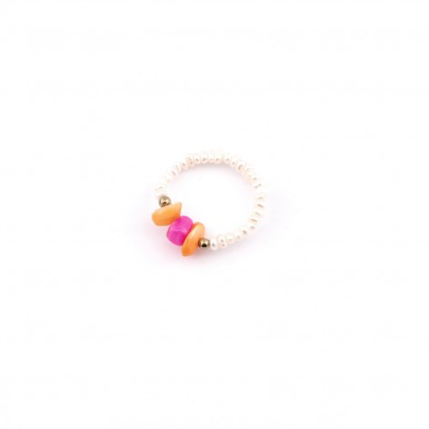 Ring made of natural pearls with colorful shells (orange/pink) - 1