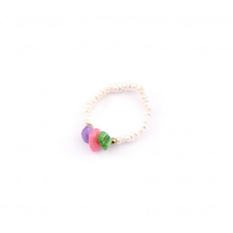 Ring made of natural pearls with colorful agate (violet/pink/green) - 1